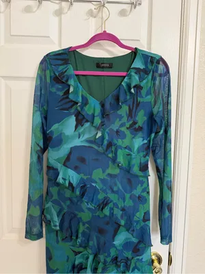 Zesica Blue Ruffle Layer Tiered Maxi Floral Dress Aqua Vacation Beach Resort thumbnail 2