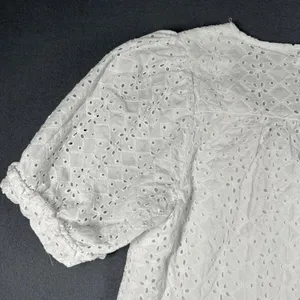 Draper‎ James Blouse Womens Medium White Eyelet Puff Sleeve V Neck Cotton Top thumbnail 13