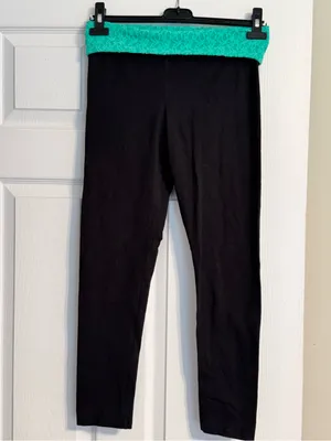 Aerie Slim Gym Skinny Teal Lace Y2K Style Fold Over Waistband Black Leggings Med thumbnail 2