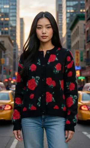 NWT BLANKNYC Roses are Red Cardigan Medium ROSES ARE RED thumbnail 1