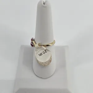 Ring Women Size 7.75 14K G.E. Red Faux Ruby Cross Gold Tone thumbnail 2