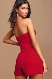 Call Me Up Red Ruffled Strapless Skort Romper thumbnail 5