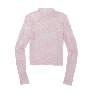 Wild Fable Pastel lace Sheer long-sleeve sequin mock neck coquette girl fairy thumbnail 4