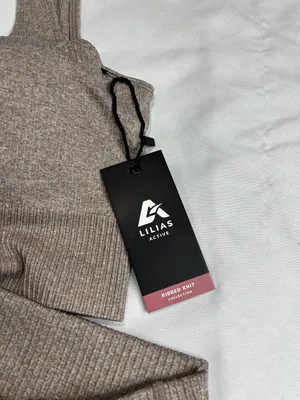 Lilias Active Ribbed Knit Sports Bra and 7/8 Leggings Set Taupe thumbnail 3