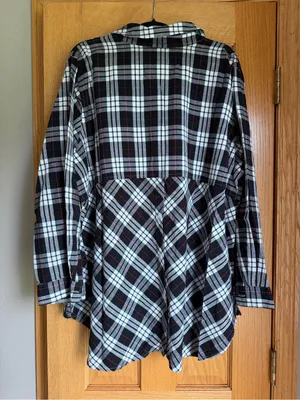 Joan Rivers Plaid Button Down Swing Shirt with Pockets Black White Red 2X thumbnail 4