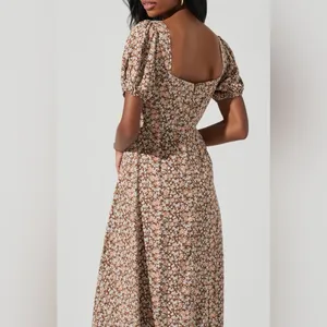 ASTR Lace Up Puff Sleeve Midi Dress in Brown Floral Size Small NWT thumbnail 7