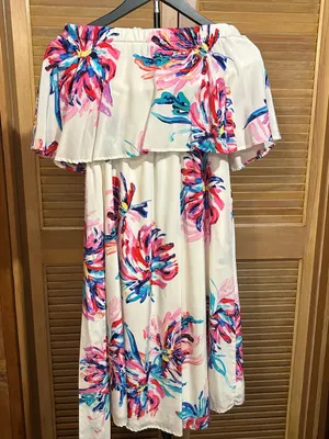 Yumi Kim Silk Strapless Floral Ruffled Dress in White, Pink & Blue Size XS thumbnail 7