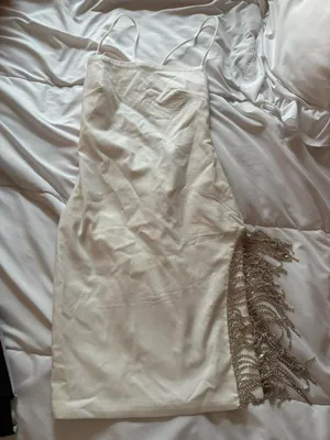 White Fox Boutique White Rhinestone Fringe Spaghetti-Strap Come Back Mini Dress thumbnail 3