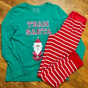 Festive Team Santa Pajama Set - Green and Red thumbnail 1