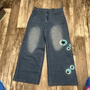 Stylish Blue Embroidered Women's Jeans Size Large thumbnail 7
