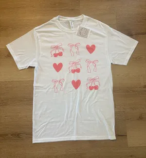 Jerzees White Tshirt with Red Bows and Cherries thumbnail 1