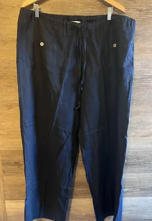 Allen Allen Linen Pants Plus 1XL Navy Blue Pockets Timeless Excellent thumbnail 1