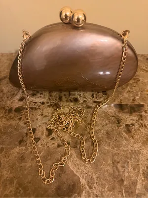 Hard Case Gold-Accented Brown Evening Clutch with gold Chain Strap thumbnail 4