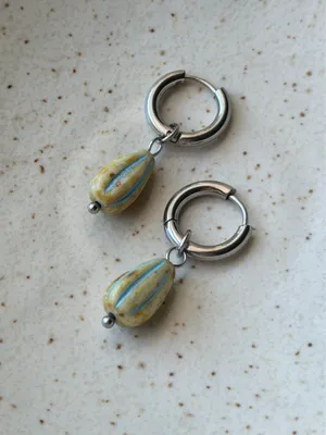 Handmade teardrop Czech glass simple minimalist hoop dangle earrings💛 thumbnail 4