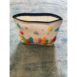Colorful Trees Clouds Stars Cotton Canvas Small Makeup Bag Travel Toiletry Pouch thumbnail 3