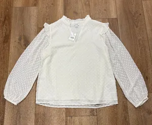 Nwt 🌟 J. Crew 🌟 Swiss Clip Dot Chiffon Blouse With Ruffle Detail White Sz S thumbnail 1