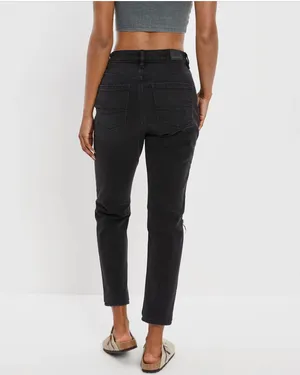 American Eagle Stretch Ripped Mom Jean Black thumbnail 2