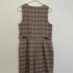 NEW NWT MODCLOTH Plaid Appeal Vest Jumpsuit Tan Brown Blue Sleeveless Retro 70s thumbnail 14