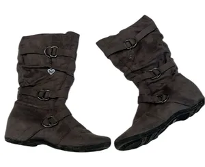 Shiekh sz9 grey comfy faux suede “Savannah” side zip strappy boots EUC No box thumbnail 1