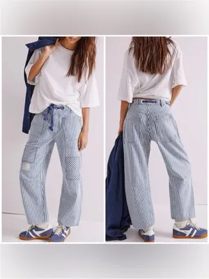 NWOT Free People We The Free Moxie Railroad Low-Slung Jeans dark slate blue - 26 thumbnail 2