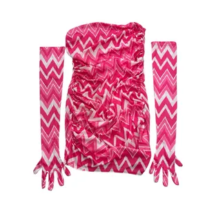 Miscreants Pink Zig Zag Strapless Mini Dress w Matching Gloves US 10/ UK 12 thumbnail 3