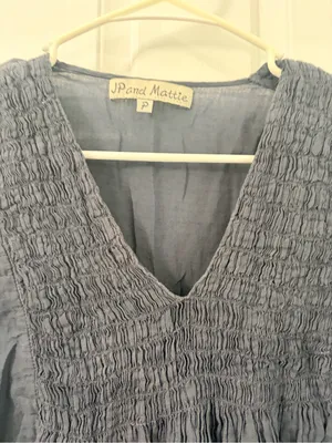Smocked V-Neck Midi Dress in Slate Blue thumbnail 5