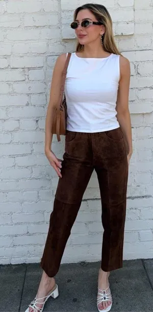 Vintage lizwear Brown suede leather high rise pants/ waist 24 #western #cowgirl #rodeo #autumn - fit like a 24 thumbnail 1