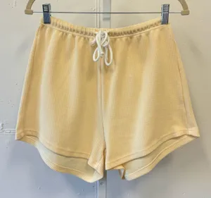 Sabo Skirt Ribbed‎ Knit Lounge Shorts Butter Yellow Elastic Waist Drawstring Sm thumbnail 1