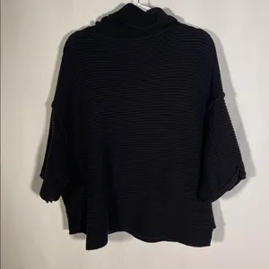 Free People Womens Black Turtleneck Sweater Ribbed Small thumbnail 4