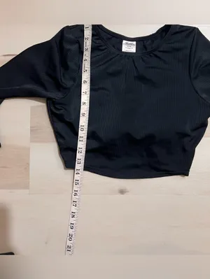 Endless Wave Medium Black Long Sleeve Ribbed Cropped Swim Top Beach Ocean Surf thumbnail 7
