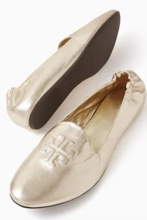 TORY BURCH gold smoking loafers metallic leather loafer shoes work career logo 7 thumbnail 1