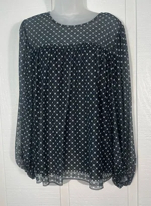 Max Studio Black Floral Sheer Long Sleeve Top Size Large EUC thumbnail 1
