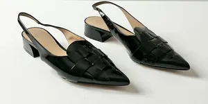 M.Gemi Black Patent Leather Woven Pointed Slingback Block Heel 40.5 IT 9.5 US thumbnail 1