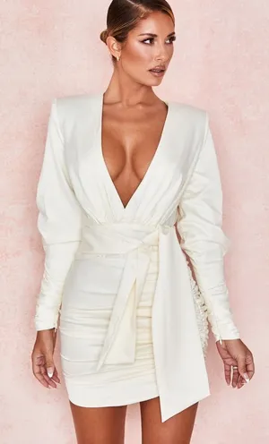 NWOT House of cb, Ivory Draped Satin Dress Size M US 6-8 thumbnail 1