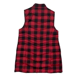 J. Jill Womens Buffalo Plaid Full Zip Quilted Puffer Long Down Vest Red Black XS thumbnail 4