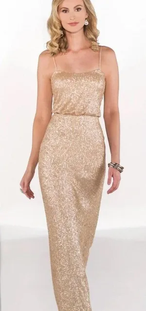 Sorella Vita Gold Sequin Formal Bridesmaid Holiday Dress Gown size 12‎ thumbnail 1
