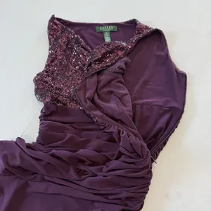 Ralph Lauren Purple Sequin Cowl Ruched Sleeveless Stretch Maxi Gown Dress Size 4 thumbnail 5