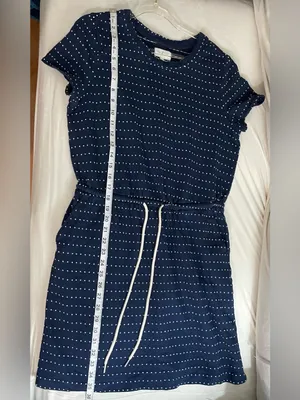 Lou & Grey Navy Blue White Polka dots Everyday Dress Pockets Cinched Waist M thumbnail 5