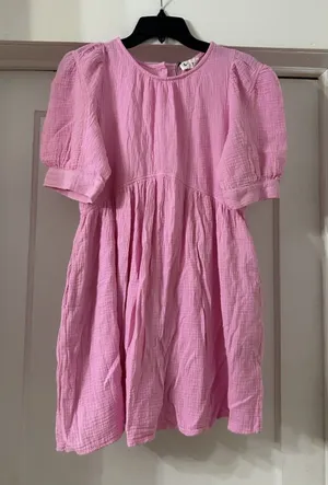 &merci Pink Gauze Mini Babydoll Dress Puff Sleeve Cotton Women’s Small Cottage thumbnail 1