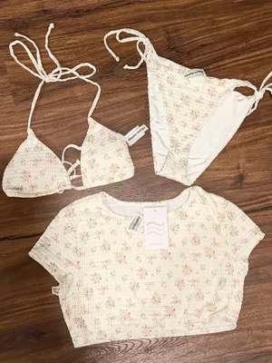 Dippin' Daisy's White Floral Smocked Set with Pink Roses thumbnail 1