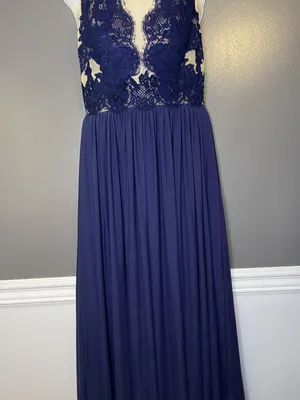 Sherri Hill Dress Womens 8 Blue Lace Illusion Bodice Open Back Maxi Formal Prom thumbnail 3