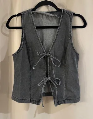 SHEIN Gray Denim Vest with ties thumbnail 1