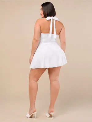NEW Lulus Bonni White Floral Jacquard Halter Mini Dress Sz XL thumbnail 2