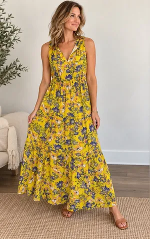🌼 Maeve Floral Sleeveless Tiered Maxi Dress Yellow Size 12 🌼 thumbnail 1