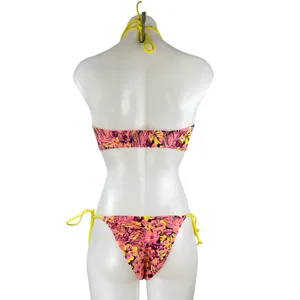 White Fox Swim Pink Floral Sleeveless Halter Two Piece Bandeau Bikini Swimwear M thumbnail 2