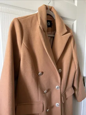 Khaki Camel Autumn Peacoat Trench Coat Long Jacket Wool Blend Sz M (8-10) thumbnail 9