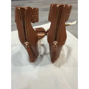 Ulla Johnson Studded Leather Block Heel Sandals Brown EU 37 US 7 Tassel Zip thumbnail 8