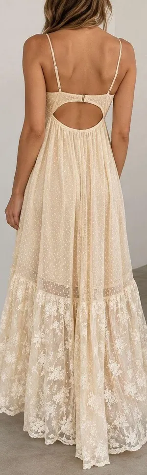 Abercrombie & Fitch Lace Maxi Dress S Cream Cottagecore Fairy Boho thumbnail 2