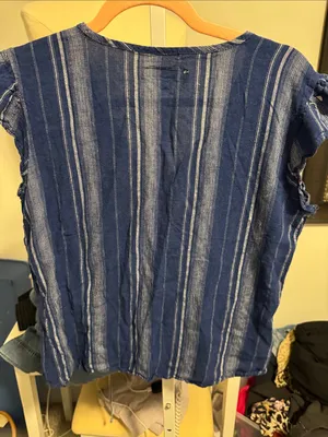 Harper Navy and White Striped Button-Front Tie-Hem Top thumbnail 3