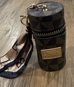 Checkered Cylinder Keychain with Scarf Accent Black thumbnail 1